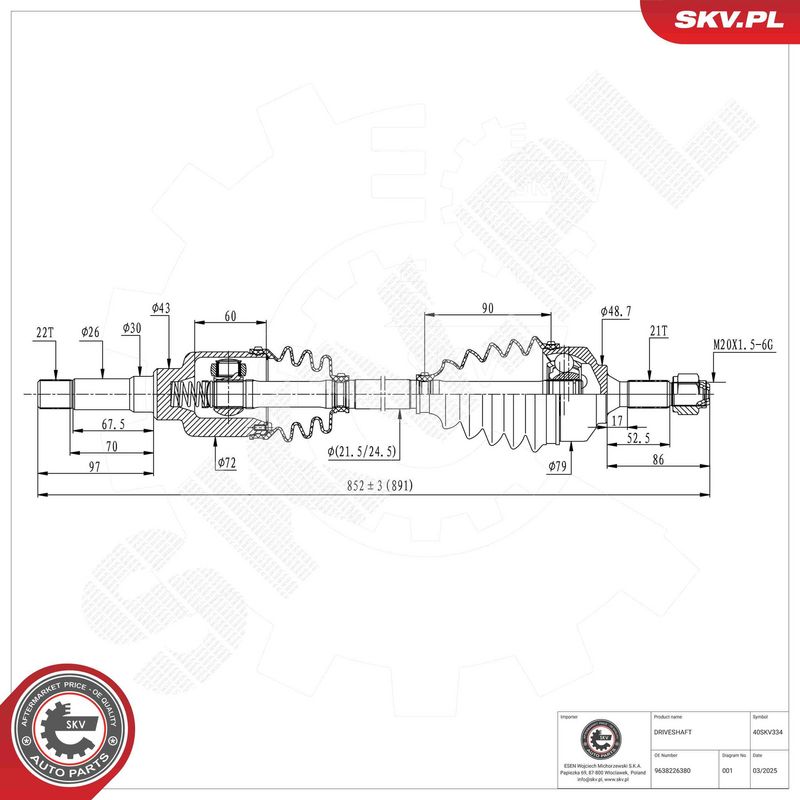 ESEN SKV 40SKV334 Drive Shaft