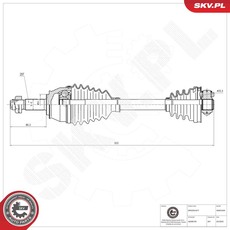 ESEN SKV 40SKV349 Drive Shaft