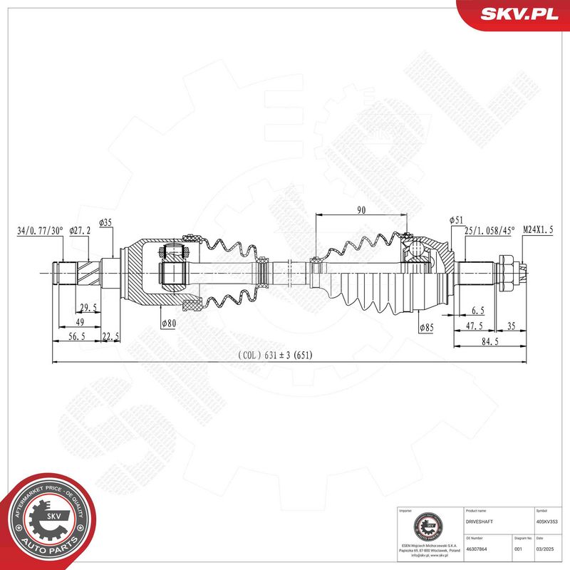 ESEN SKV 40SKV353 Drive Shaft