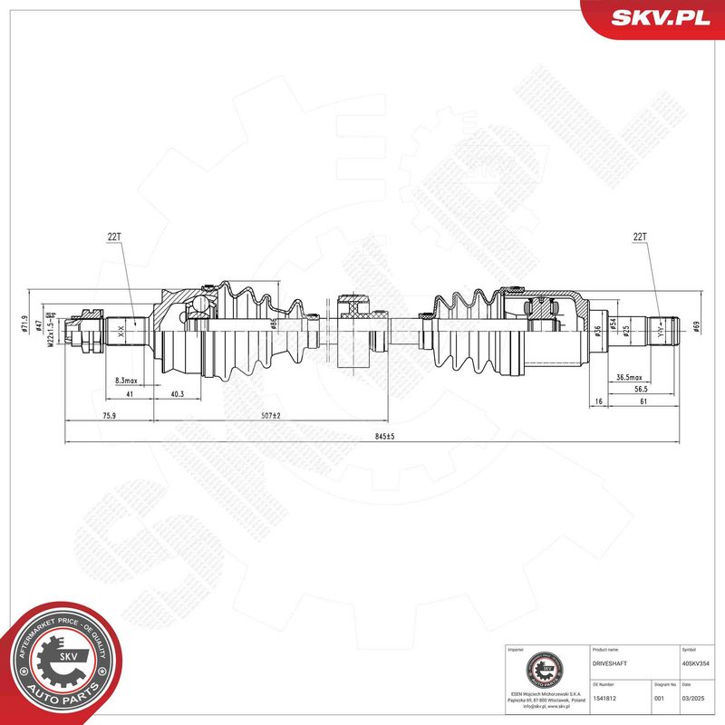 ESEN SKV 40SKV354 Drive Shaft