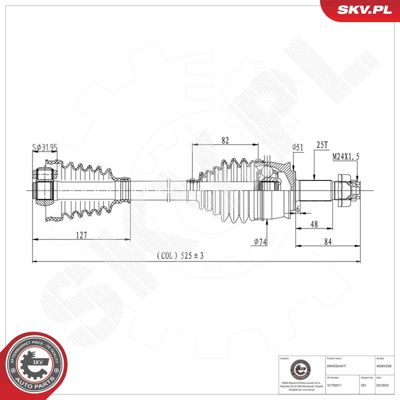 ESEN SKV 40SKV358 Drive Shaft