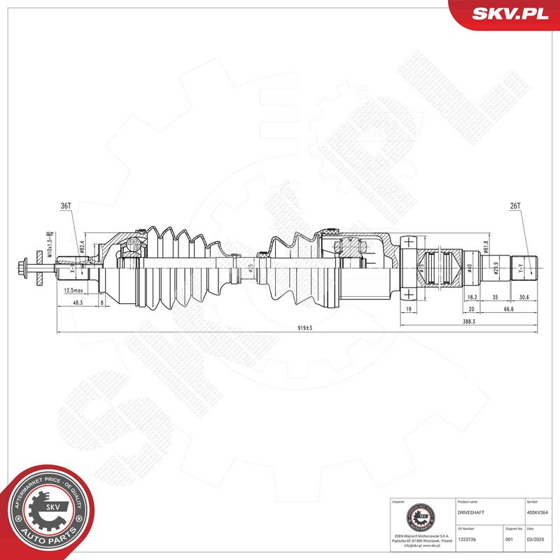 ESEN SKV 40SKV364 Drive Shaft