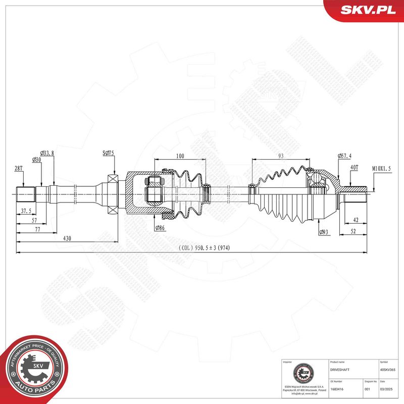 ESEN SKV 40SKV365 Drive Shaft