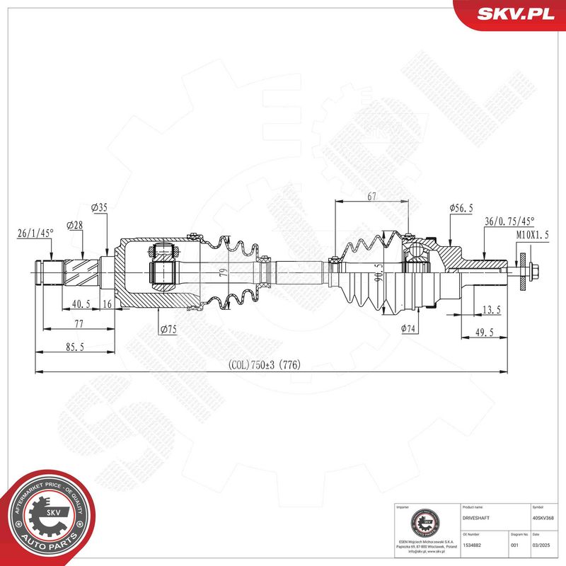 ESEN SKV 40SKV368 Drive Shaft