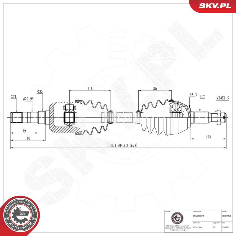 ESEN SKV 40SKV369 Drive Shaft