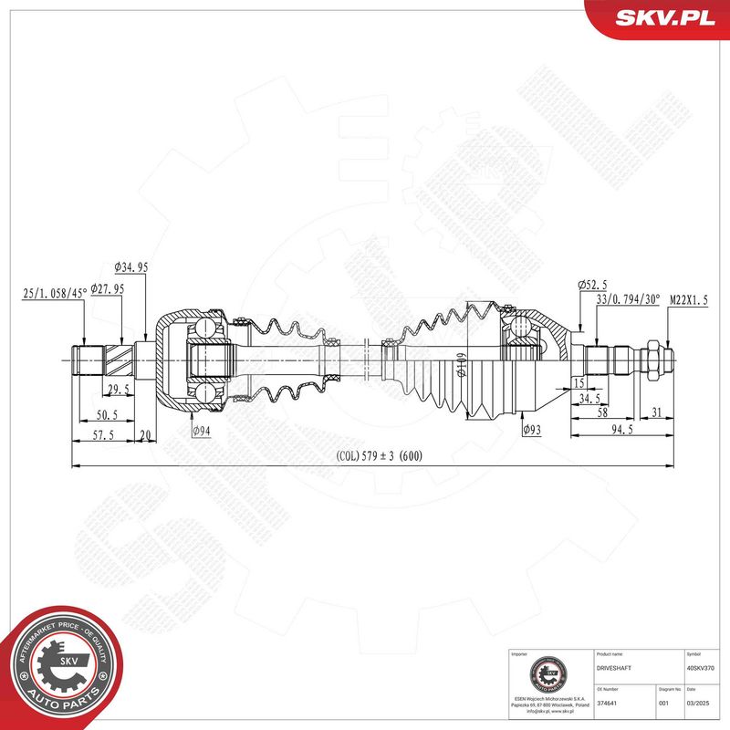 ESEN SKV 40SKV370 Drive Shaft