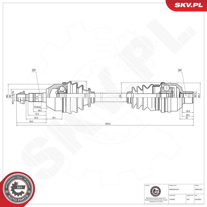 ESEN SKV 40SKV391 Drive Shaft