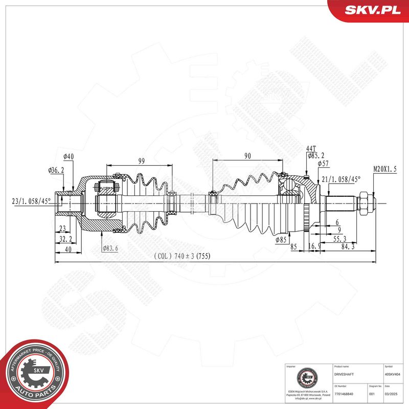 ESEN SKV 40SKV404 Drive Shaft
