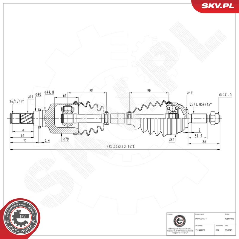 ESEN SKV 40SKV405 Drive Shaft