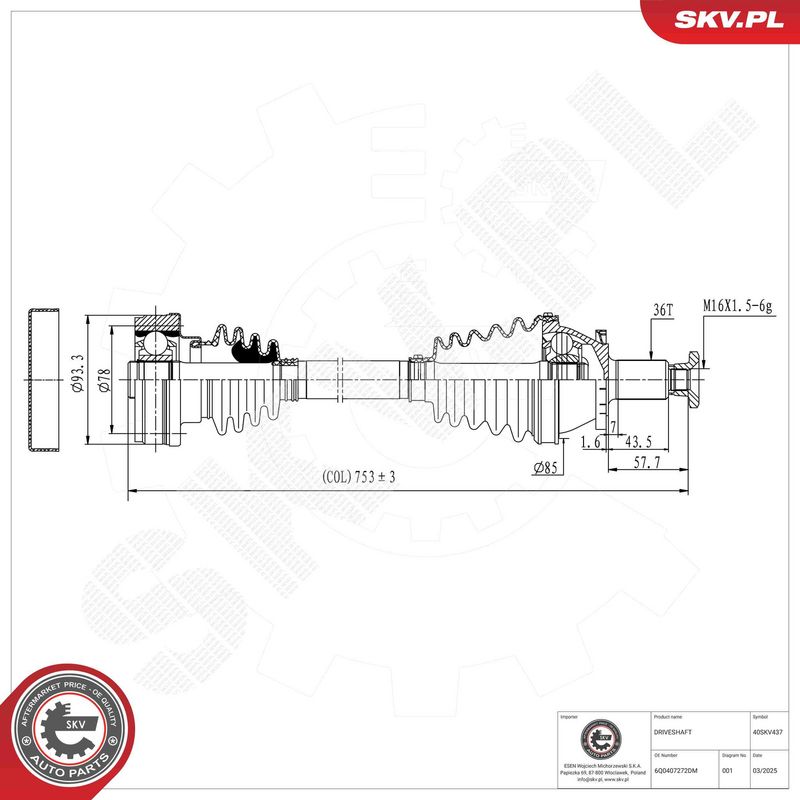 ESEN SKV 40SKV437 Drive Shaft