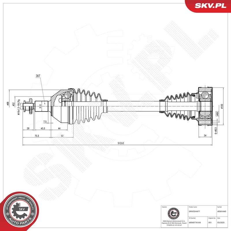 ESEN SKV 40SKV440 Drive Shaft