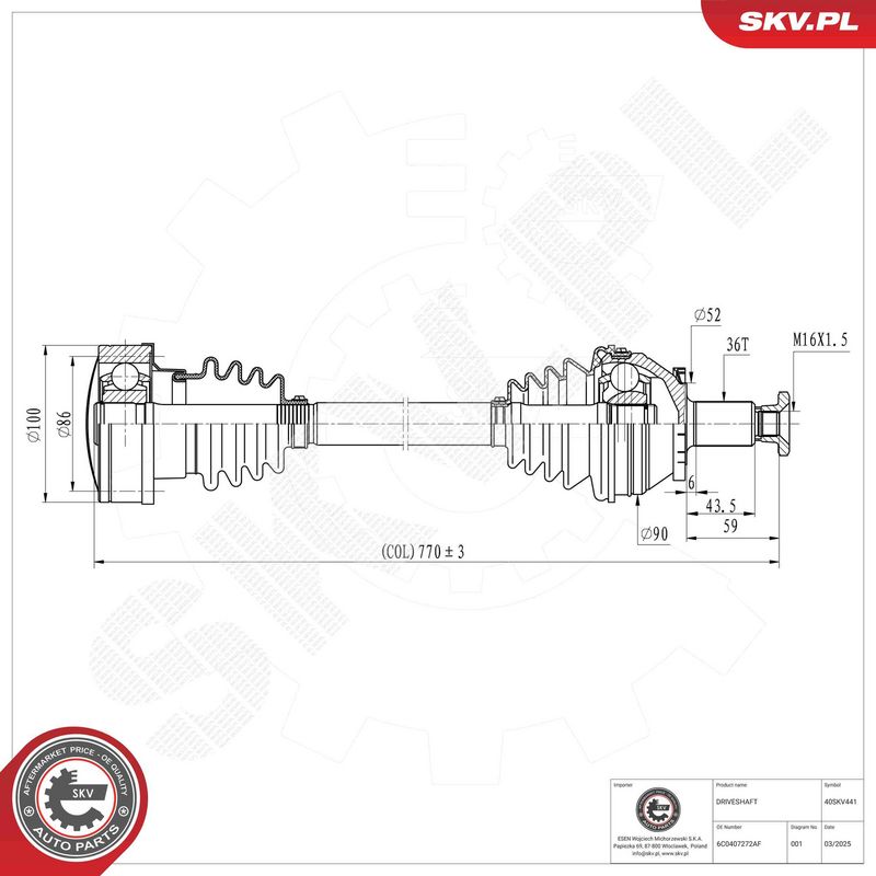ESEN SKV 40SKV441 Drive Shaft