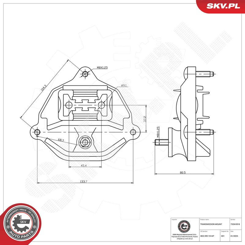ESEN SKV 75SKV818 Mounting, automatic transmission