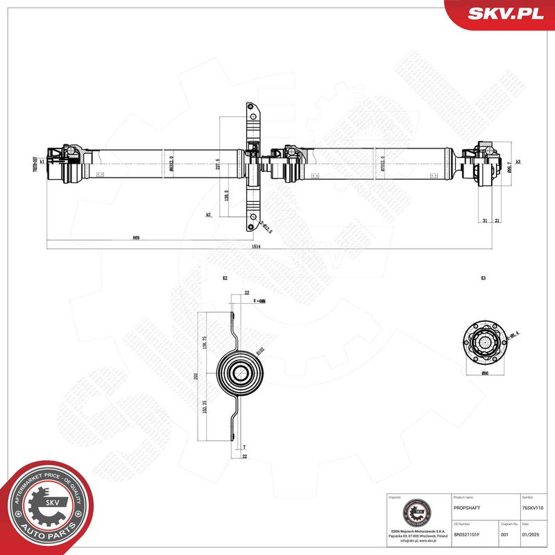 ESEN SKV 76SKV110 Drive Shaft