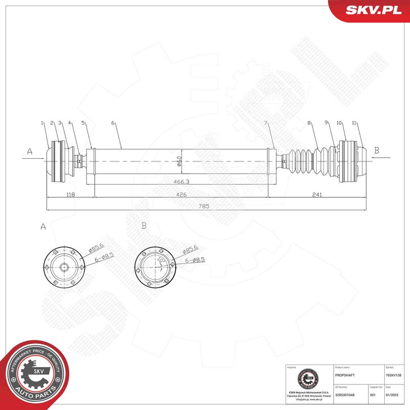 ESEN SKV 76SKV138 Drive Shaft