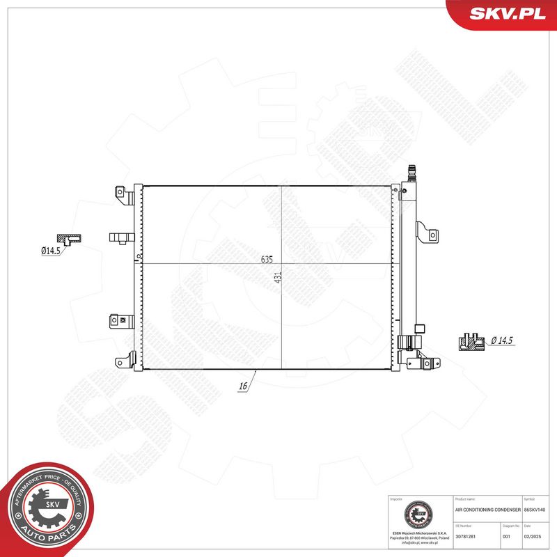 ESEN SKV 86SKV140 Condenser, air conditioning