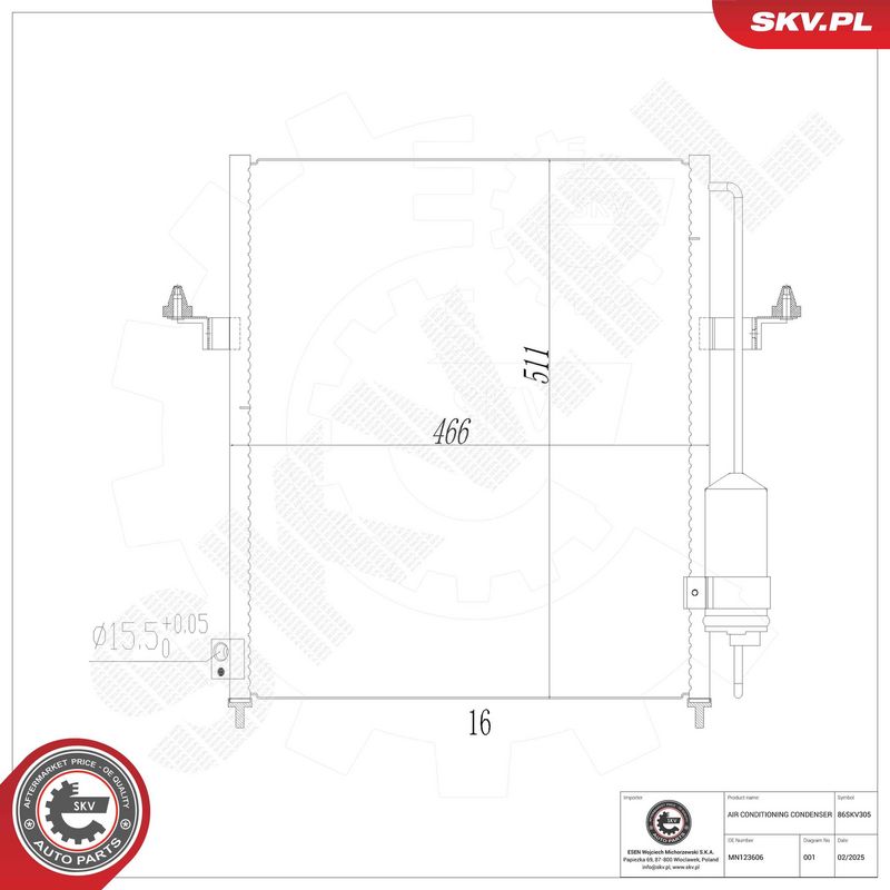 ESEN SKV 86SKV305 Condenser, air conditioning
