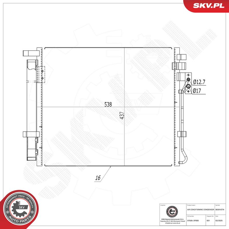 ESEN SKV 86SKV374 Condenser, air conditioning