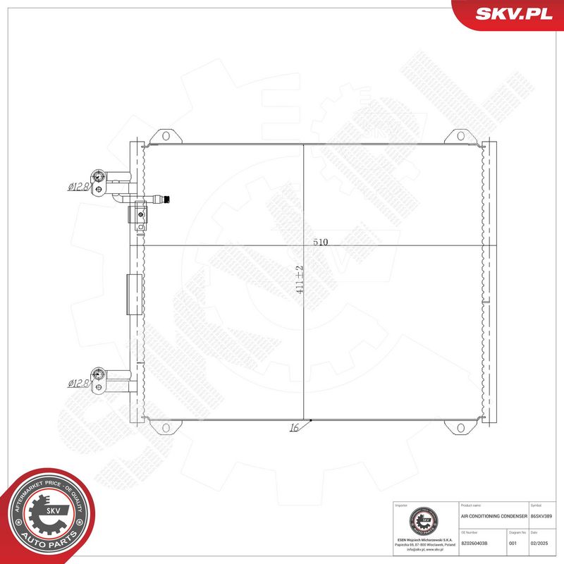 ESEN SKV 86SKV389 Condenser, air conditioning
