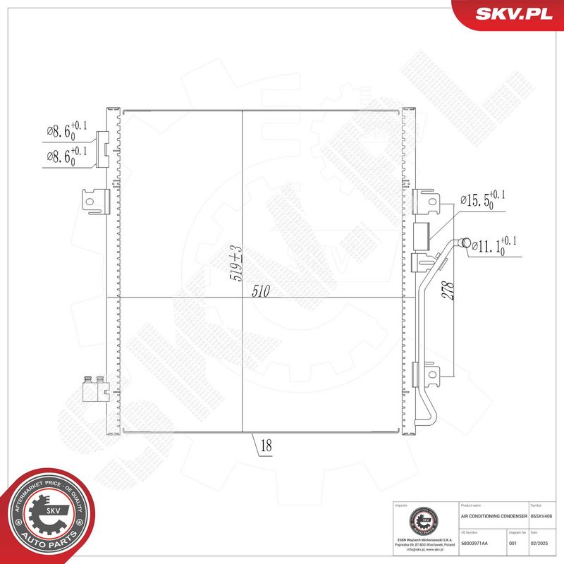 ESEN SKV 86SKV408 Condenser, air conditioning