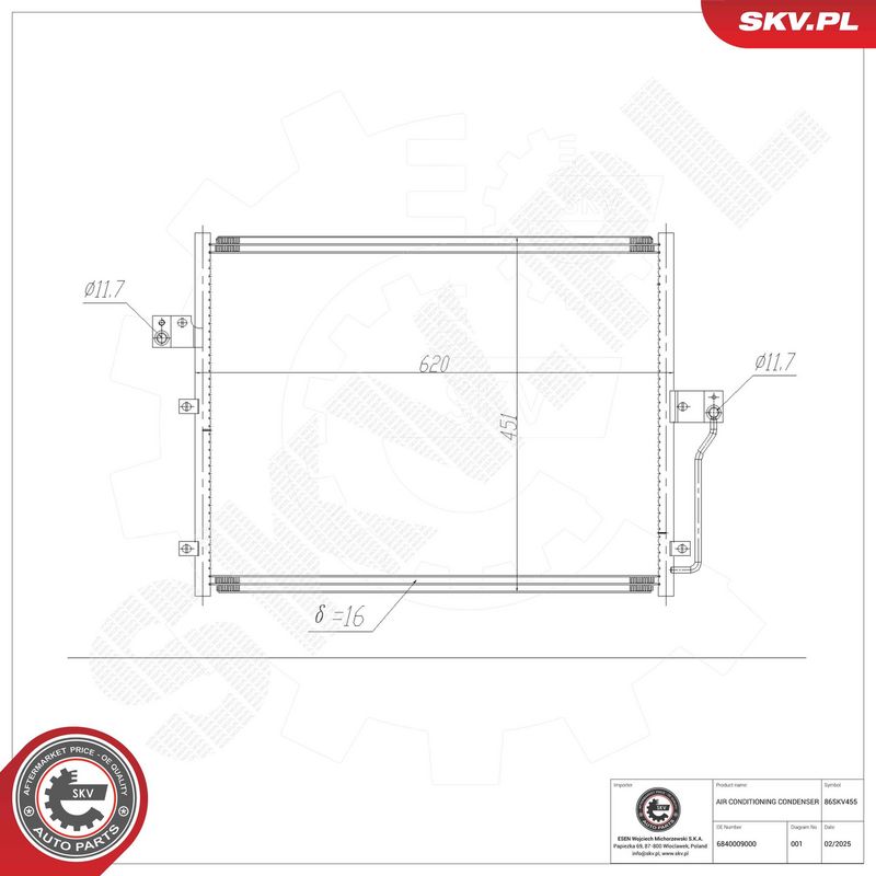 ESEN SKV 86SKV455 Condenser, air conditioning