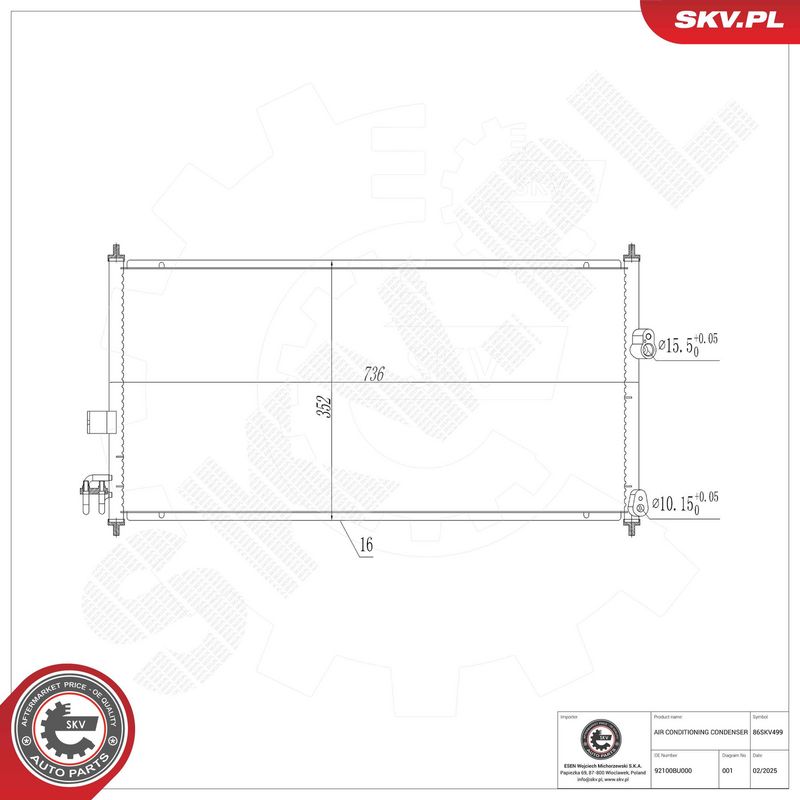 ESEN SKV 86SKV499 Condenser, air conditioning