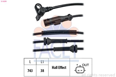 Sensor, wheel speed FACET 21.0200