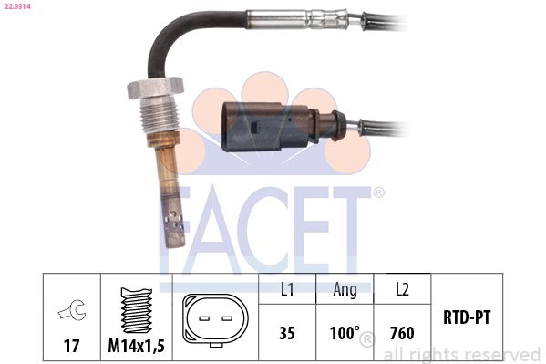 FACET 22.0314 Sensor, exhaust gas temperature