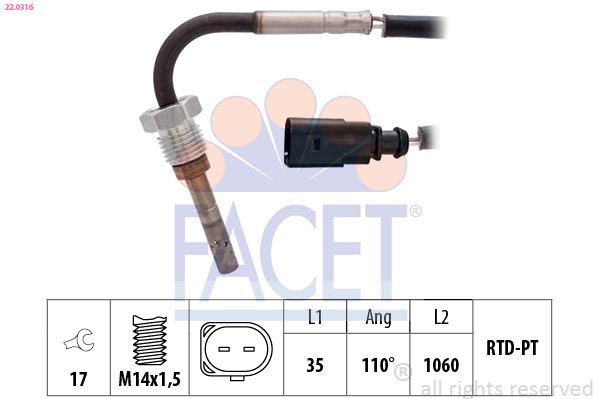 FACET 22.0316 Sensor, exhaust gas temperature