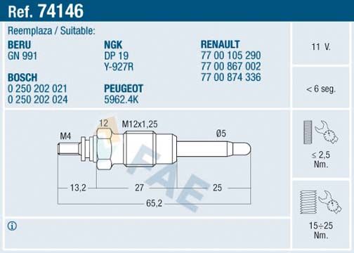 FAE 74146 Glow Plug