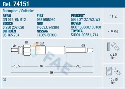 FAE 74151 Glow Plug