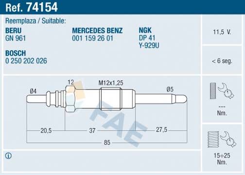 FAE 74154 Glow Plug