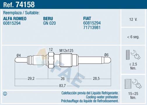 FAE 74158 Glow Plug