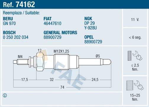 FAE 74162 Glow Plug