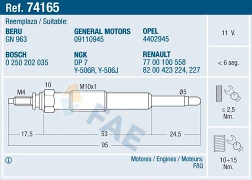 FAE 74165 Glow Plug