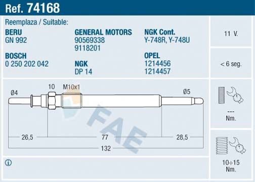 FAE 74168 Glow Plug