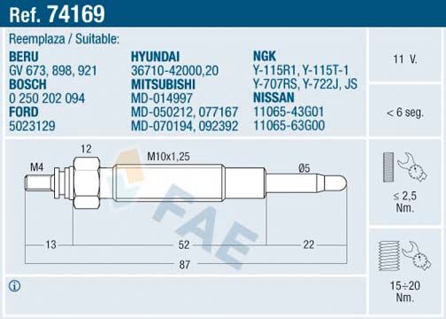 FAE 74169 Glow Plug