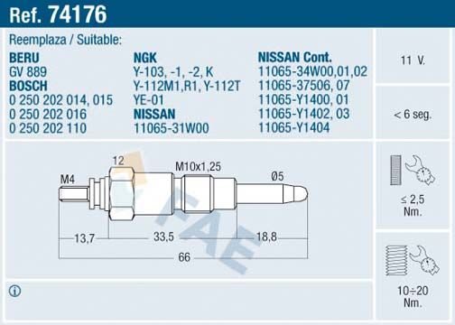 FAE 74176 Glow Plug