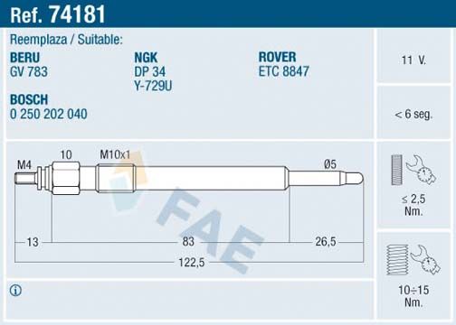 FAE 74181 Glow Plug