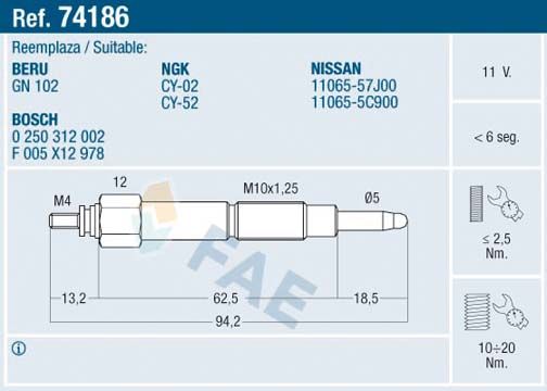 FAE 74186 Glow Plug