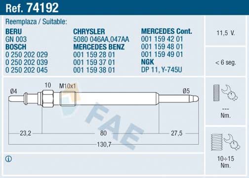 FAE 74192 Glow Plug
