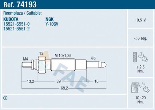 FAE 74193 Glow Plug