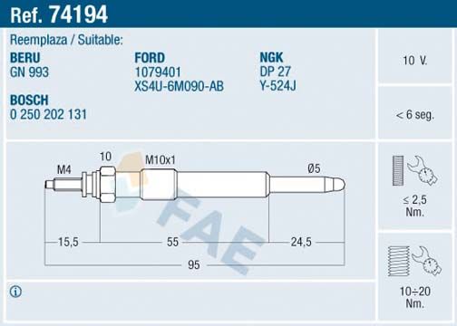 FAE 74194 Glow Plug