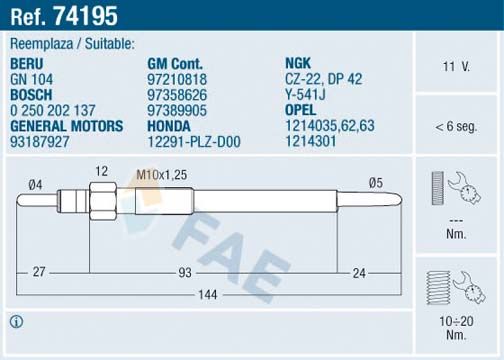 FAE 74195 Glow Plug