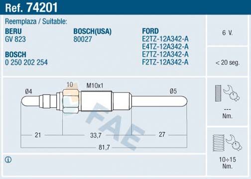 FAE 74201 Glow Plug