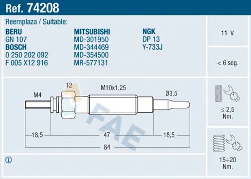 FAE 74208 Glow Plug