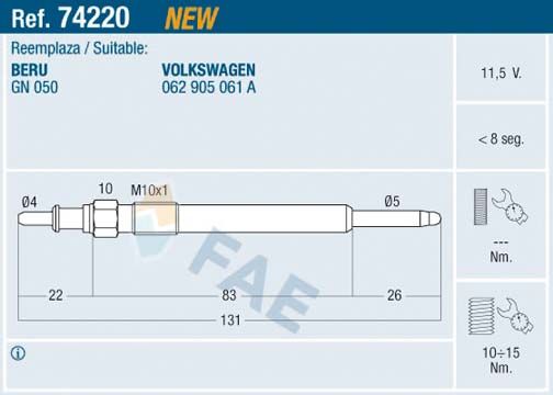 FAE 74220 Glow Plug