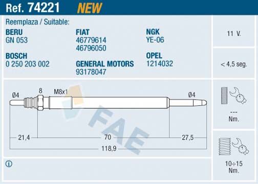 FAE 74221 Glow Plug