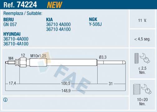 FAE 74224 Glow Plug