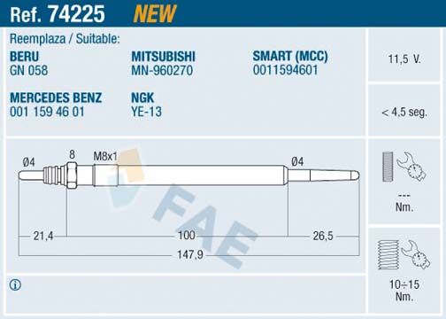FAE 74225 Glow Plug